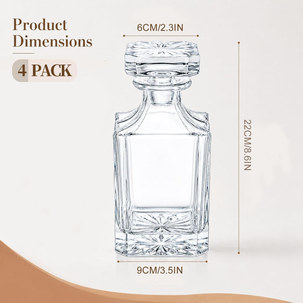 Whiskey Decanter With Glass Stopper Blank Square Whiskey Decanter for Laser Engraving 25 oz - Set of 4