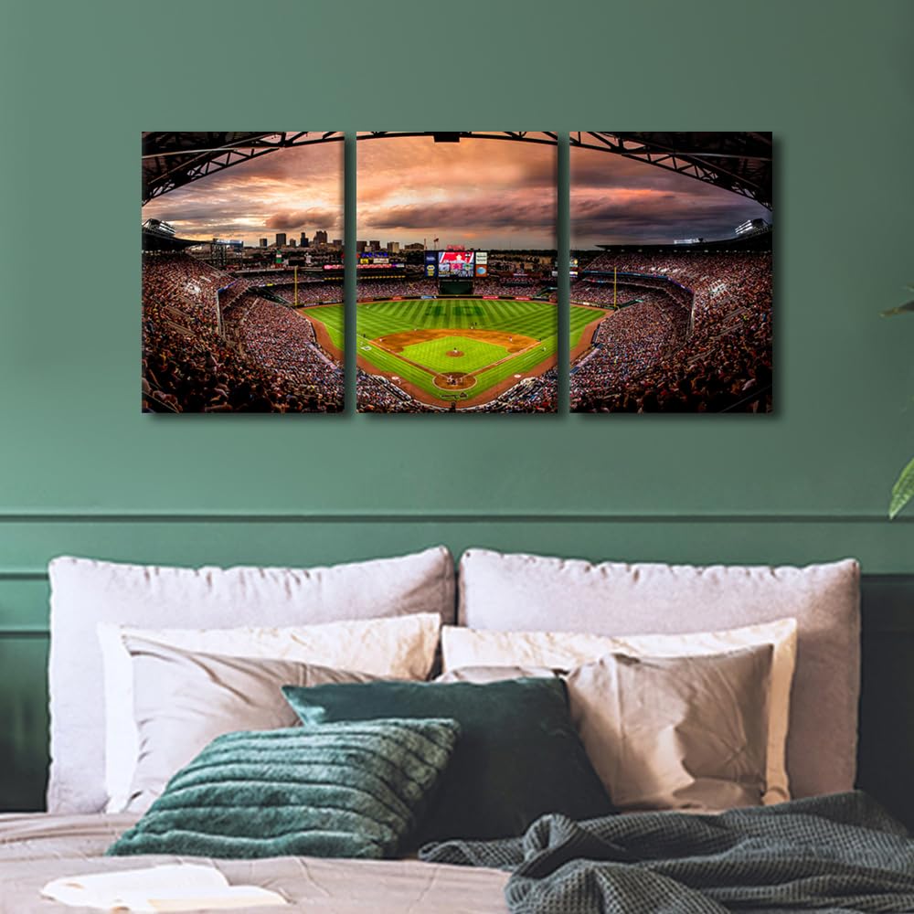 3 Panel Sports Baseball Canvas Wall Art Turner Field Prints Sports Artwork Wall Decor Home Picture Living Room