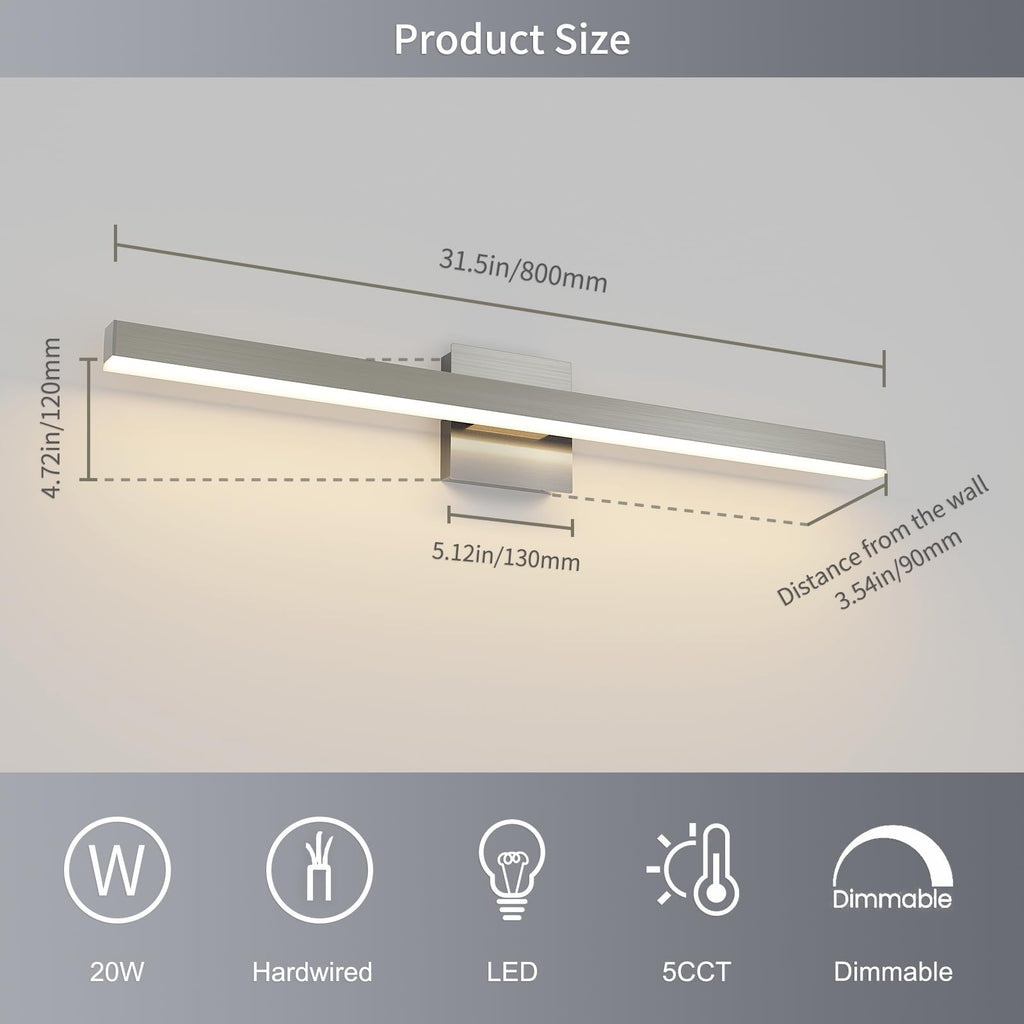 Brushed Nickel Vanity Light Lighting Fixtures Over Mirror Modern Bath Vanity Lights Bar 5CCT Diammable Bathroom