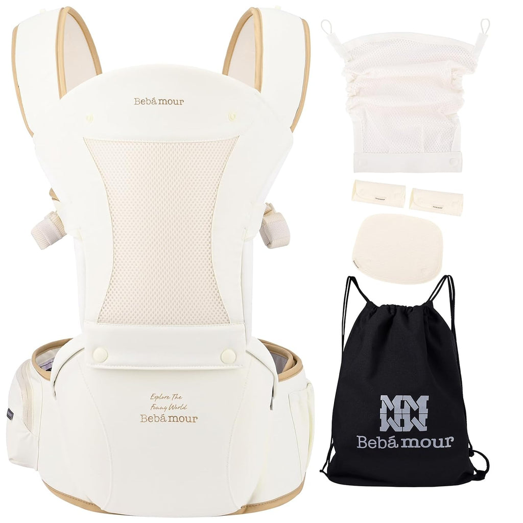 Baby Carrier with Hip Seat,All-Position Breathable Mesh Hip Seat & Carrier 0-36Months with Head Hood, 3 PCS Cotton
