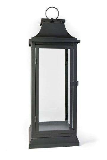 25" Tall Black Decorative Hurricane Lantern with Clear Glass Panels - Indoor Lantern and Outdoor Lantern for Porch