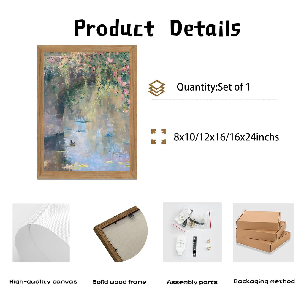 Framed Monet Wall Art, Water Lilies Pond Landscape Canvas Print, 16x24in