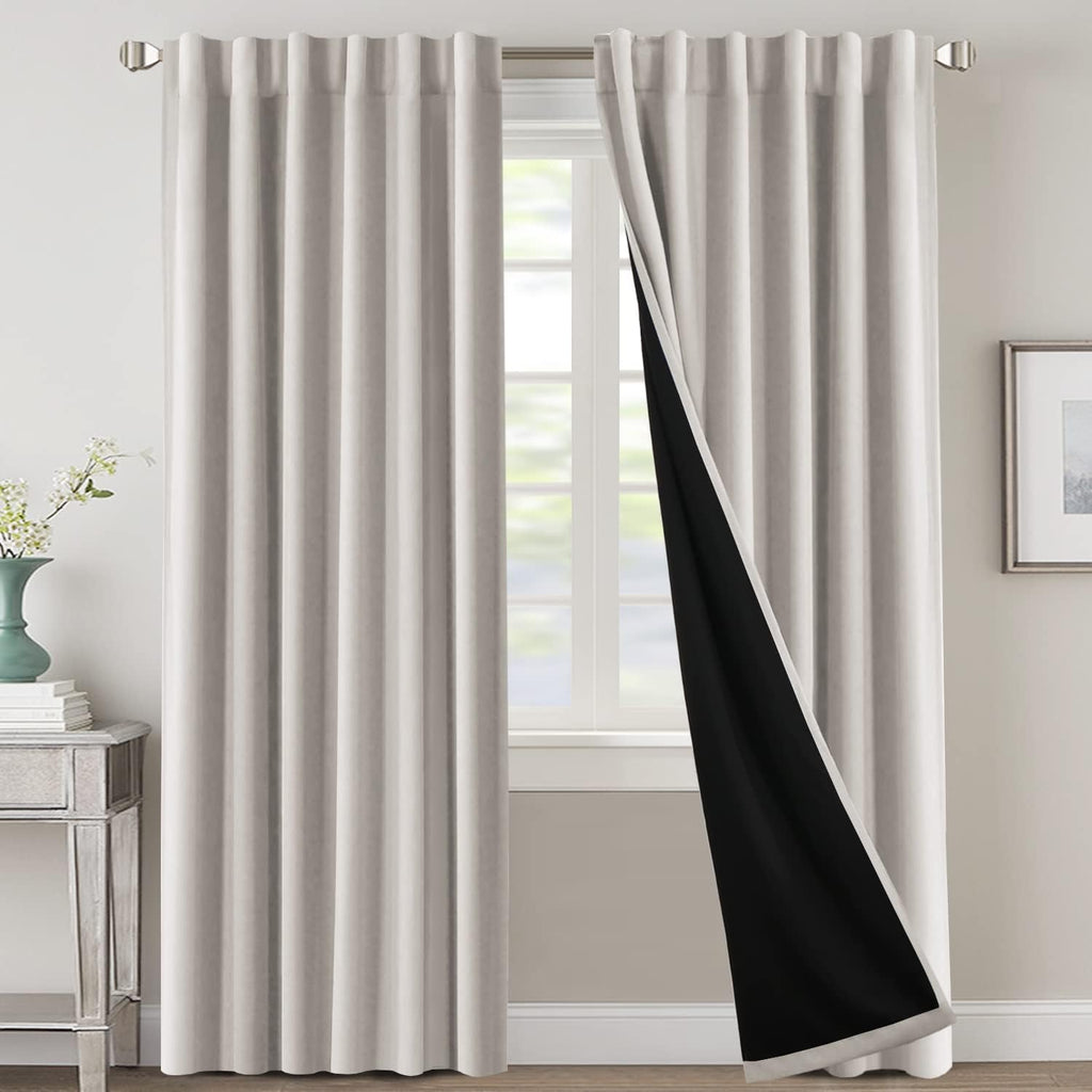100% Blackout Curtains for Bedroom with Black Liner Full Room Darkening Curtains 84 Inch Long Thermal Insulated Back