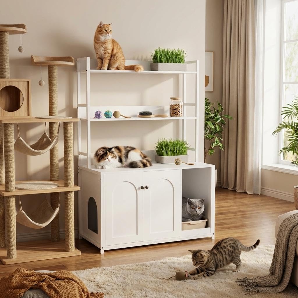 Large Litter Box Enclosure with Storage Shelves