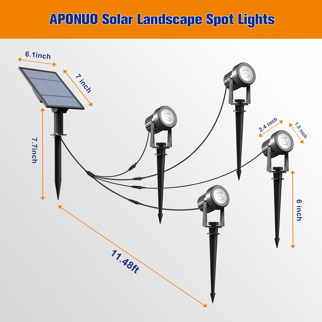 Solar Spot Lights Outdoor 4-in-1 Solar Landscape Lights Dusk to Dawn Solar Uplights IP65 Waterproof 9.8ft Cable