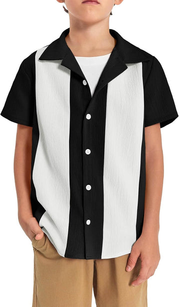 Boys Shirts Button Down Short Sleeve Shirt Striped Casual Summer Beach Shirts