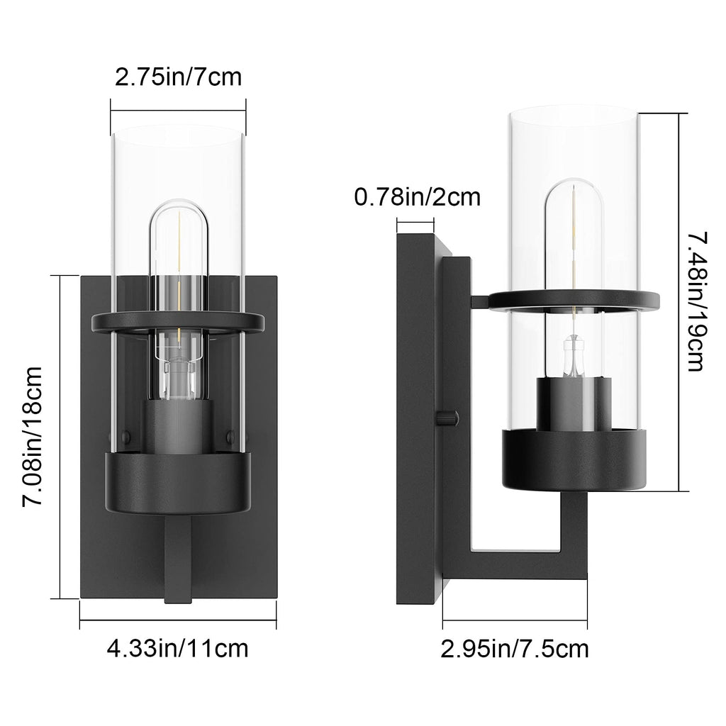 Black Wall Light Fixtures,Industrial Wall Sconces Clear Glass Wall Mount Sconce,Wall Lamp Bedroom Hallway(Bulb not