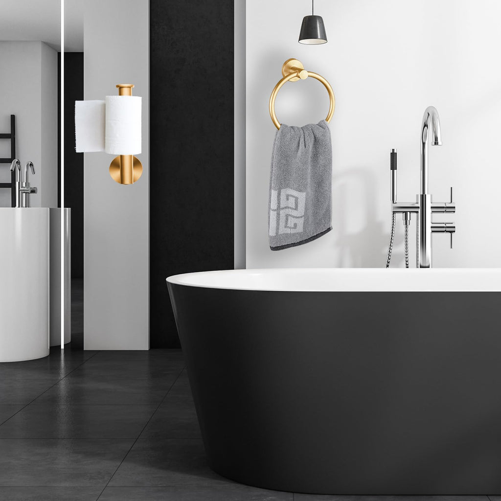 Brushed Gold Bathroom Hardware Set, Towel Ring & Toilet Paper Holder, Stainless Steel, Hand Towel Hanger &
