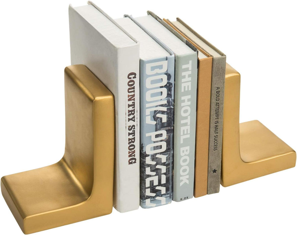 Modern Gold Concrete Office Bookshelf Decor Bookends for Heavy Book and Textbooks, Desktop Book Holder, 1 Pair