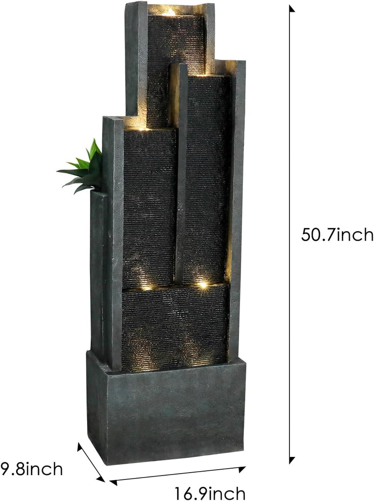 5-Tiers Indoor/Outdoor Garden Water Fountain - 50.7inches Modern Floor-Standing Cascading Water Feature - Suitable