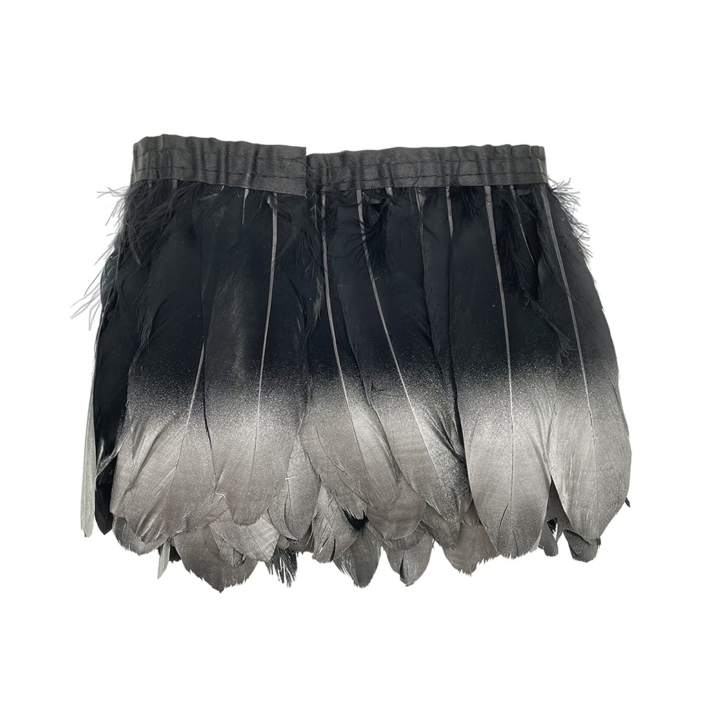 Natural Dyed Duck Goose Feather Trim Fringe Craft Feather Clothing Accessories Pack of 2 Yards (Black&Silver)