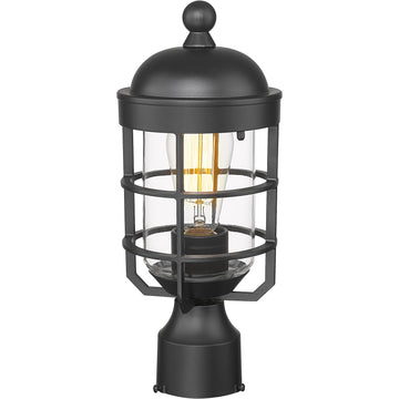 Outdoor Post Lights Lamp Post Light Fixture with Clear Glass Industrial Lantern Cage, Pillar Pole Lights Outdoor