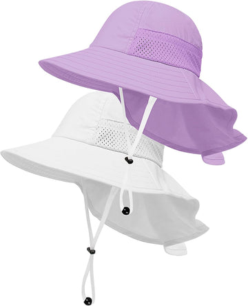 Toddler Baby Sun Hat Kids Summer Beach Essentials Adjustable Beach Hats with Bucket Wide Brim for Boys Girls Age 0-14
