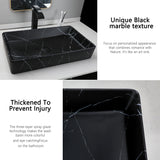 Ceramic 24x14 Inch Bathroom Sink,Vessel Sink with Faucet and Drain Combo Black Vessel Sink Rectangle Marble Bathroom