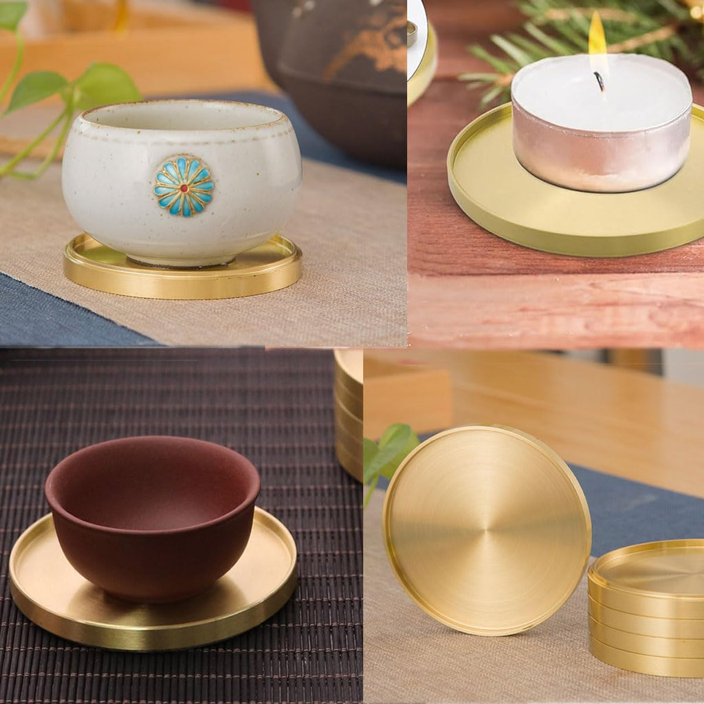 Heavy Brass Coasters for Drinks,Solid Copper Cup Holder Teacup Mat,Enhance Your Table Bar with Elegant Gold Decor