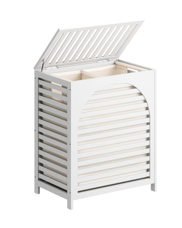 White Laundry Hamper, Laundry Hamper with Lid, 27.3 Gallon (103L) Bamboo Wood Clothes Laundry Basket with Lid and