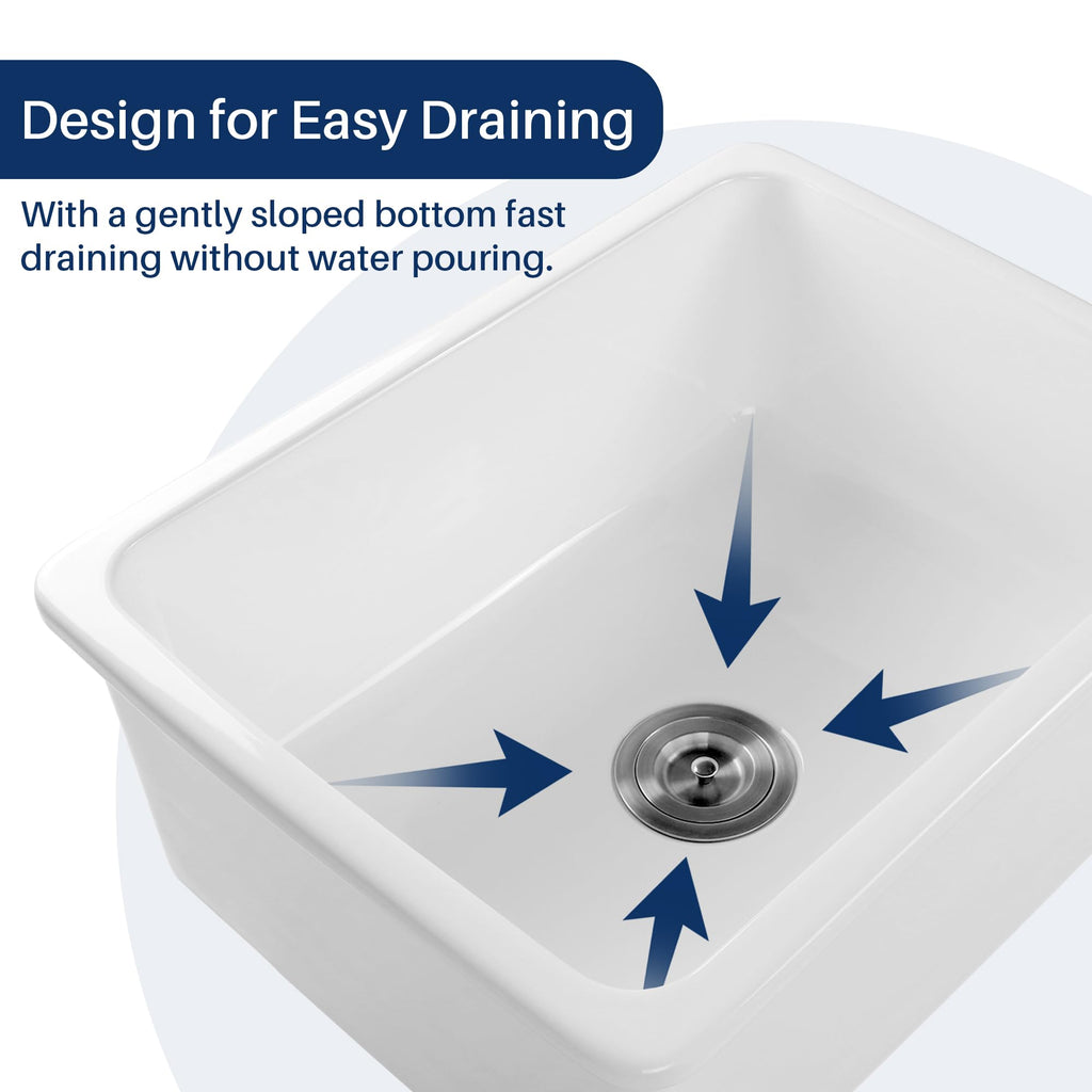 White Undermount Kitchen Sink -24 inch Undermount Porcela Sink Single Bowl Kitchen Sinks with Strainer