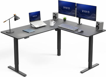 Black 63 x 55 in Corner Standing Desk, DESK-E3CTB | Electric, Holds 225 lbs, Reversible L-Shaped Table, Sit Stand