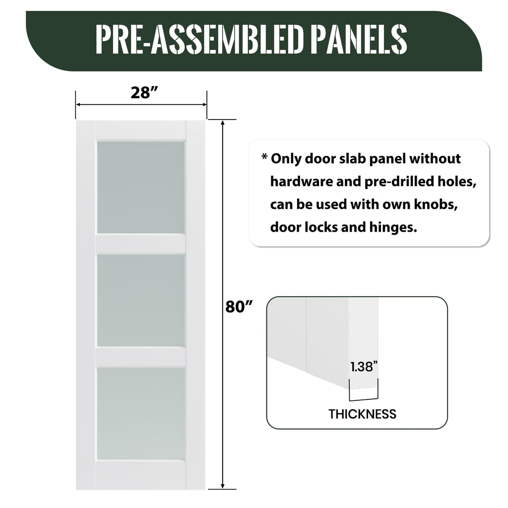 28" x 80" Interior Slab Door, Frosted Glass Pantry Door
