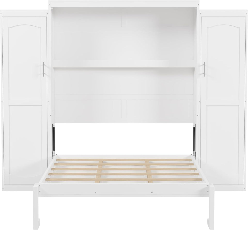 Full Vertical Murphy Bed with Wardrobe,Cabinet,and Storage Shelves,Wood Foldable Hidden Murphy Wall Bed for Adults