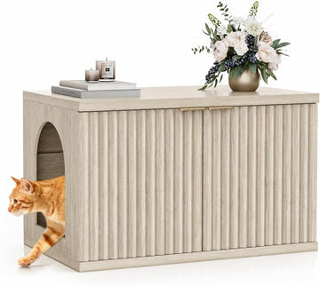 Cat Litter Box Enclosure, Modern Fluted Accent, Cream Gray