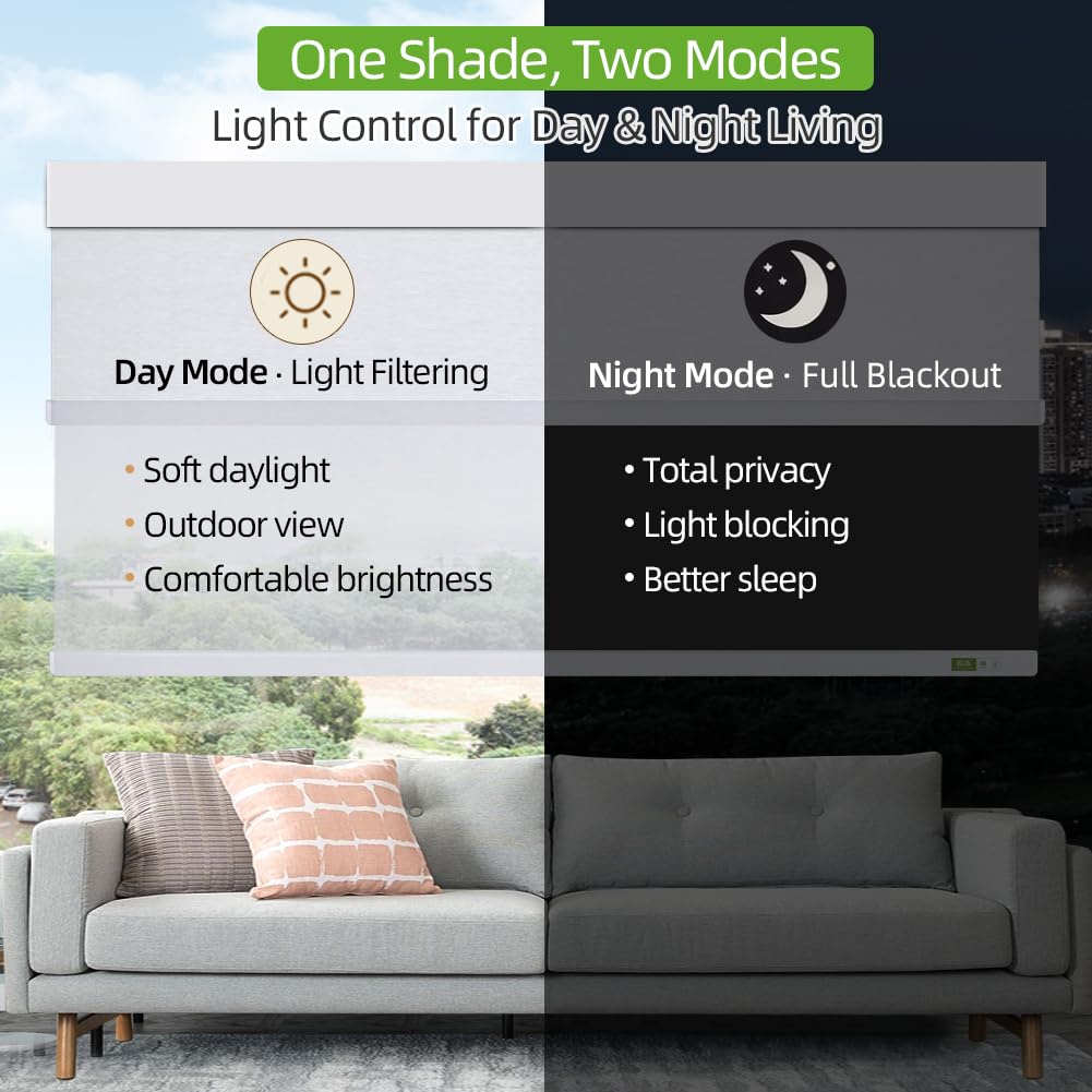 Motorized Day & Night Dual Layers Roller Shades (Black)