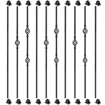 10 Pack Wrought Iron Stair Balusters with 20 Iron Baluster Shoes
