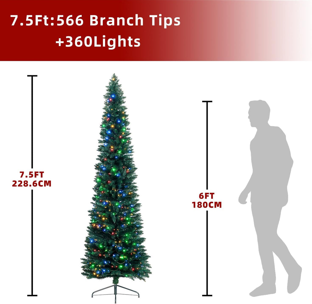 Prelit Slim Pencil Christmas Tree,Artificial Tall Skinny Xmas Tree
