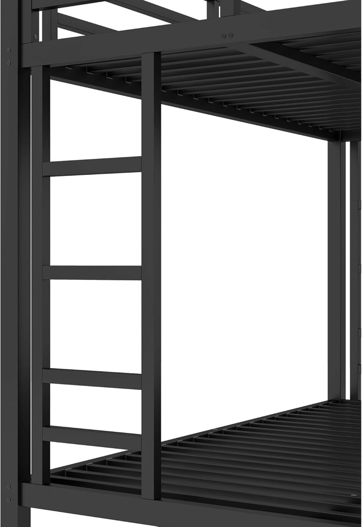 Twin Over Full Bunk Bed with Ladders, Metal Bunk Beds Frame with Full-Length Guardrails