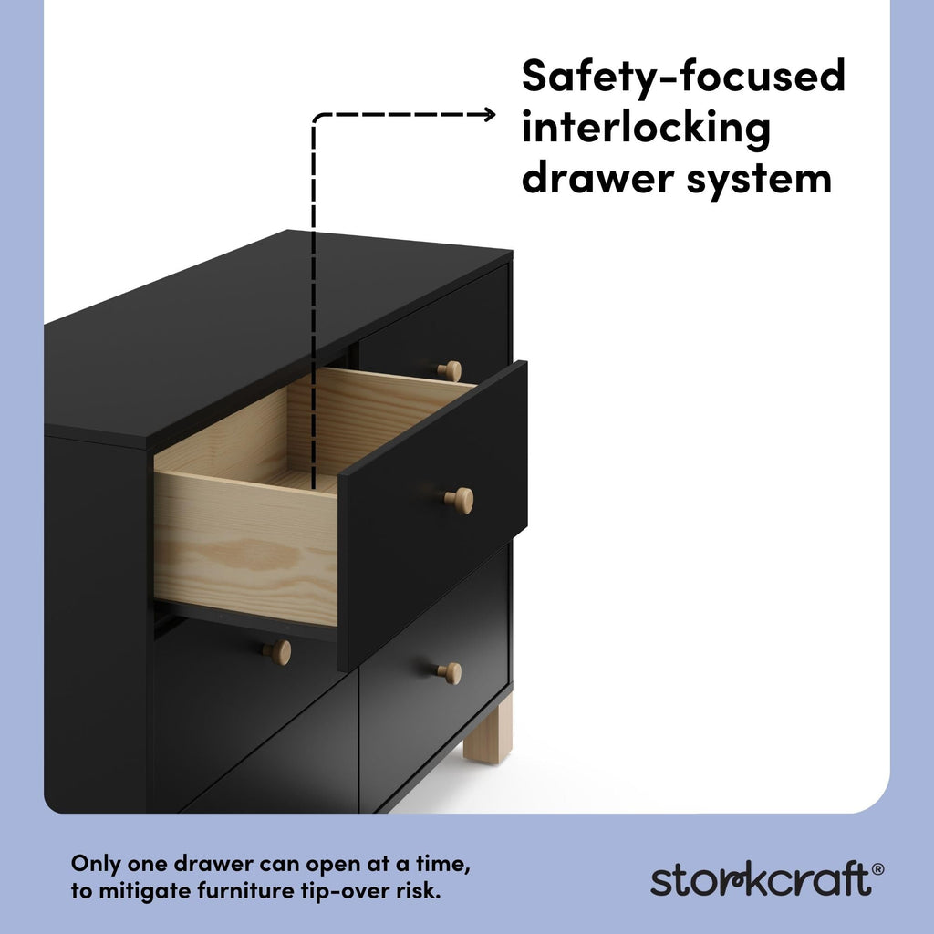 California 6-Drawer Double Dresser, Black with Driftwood