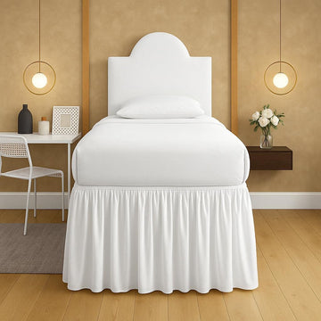 Ruffled Dorm Bed Skirt, Twin XL, 30-Inch Drop, Tailored with Split Corners, White Dust Ruffle for Lofted College
