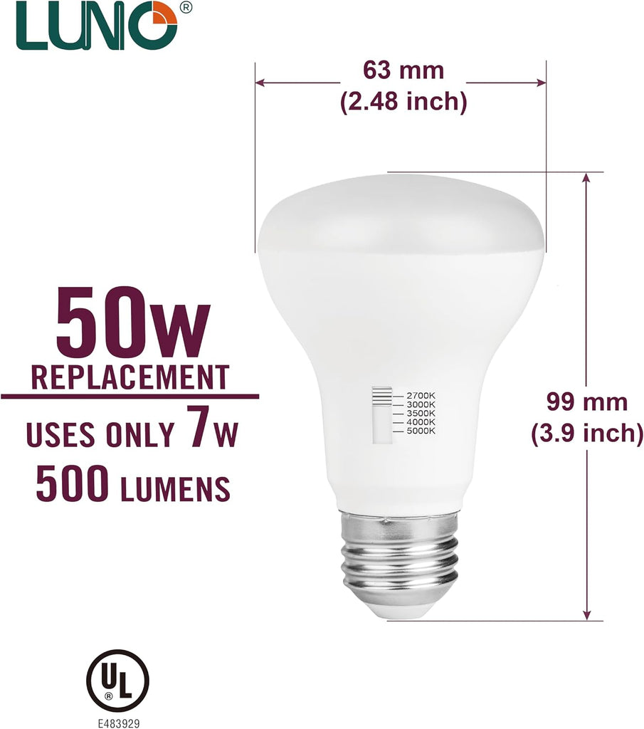 R20 Dimmable LED Bulb, Color Selectable, 7W (50W Equivalent), 500 Lumens, 2700K, 3000K, 3500K, 4000K, 5000K, 5CCT, UL