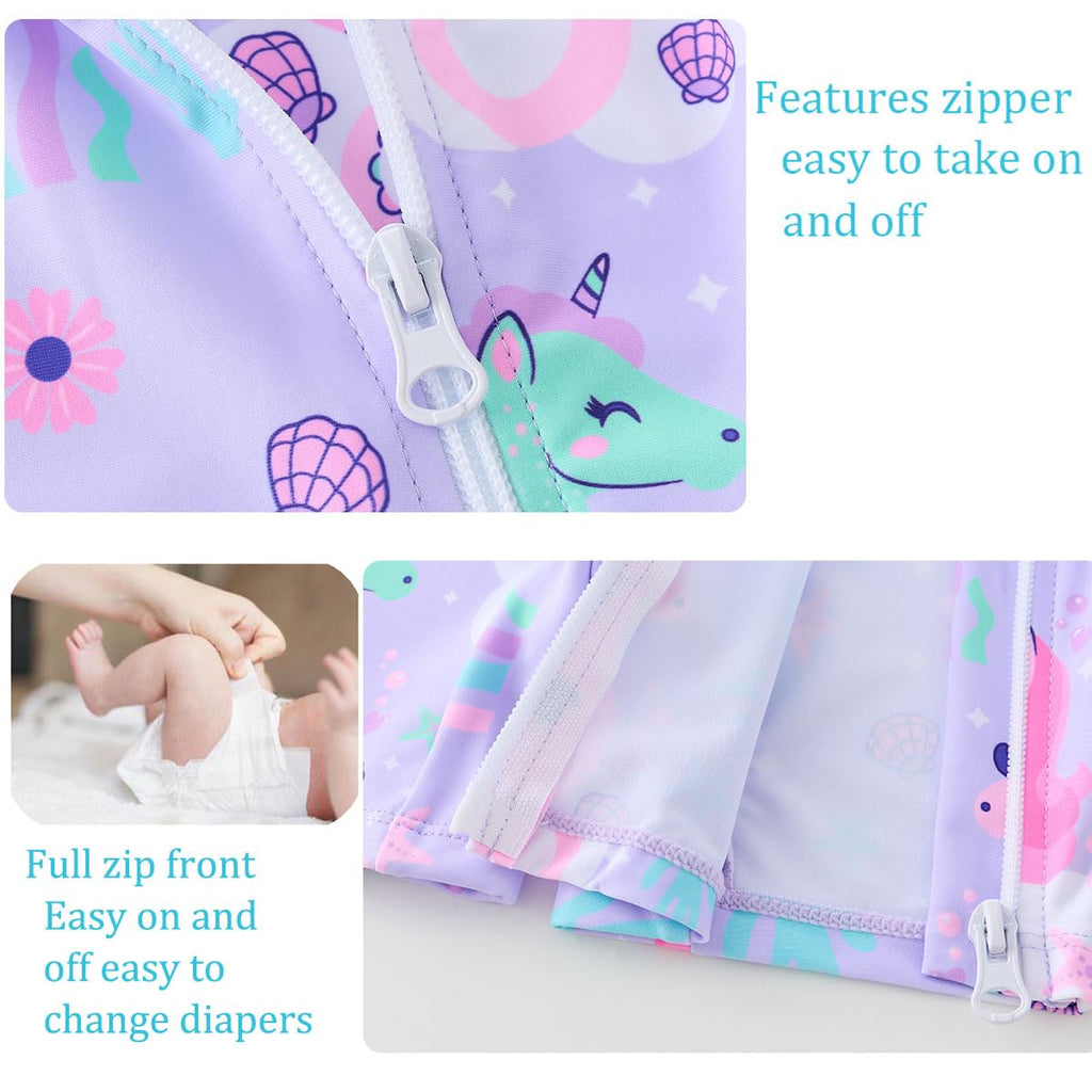 Baby Girl Swimsuit Toddler Bathing Suit Purple Seahorse