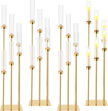 4 Pcs 6 Arm Wedding Gold Candelabra Table Centerpiece 46.5" Floor Candle Holder Metal Tall Candlestick Acrylic