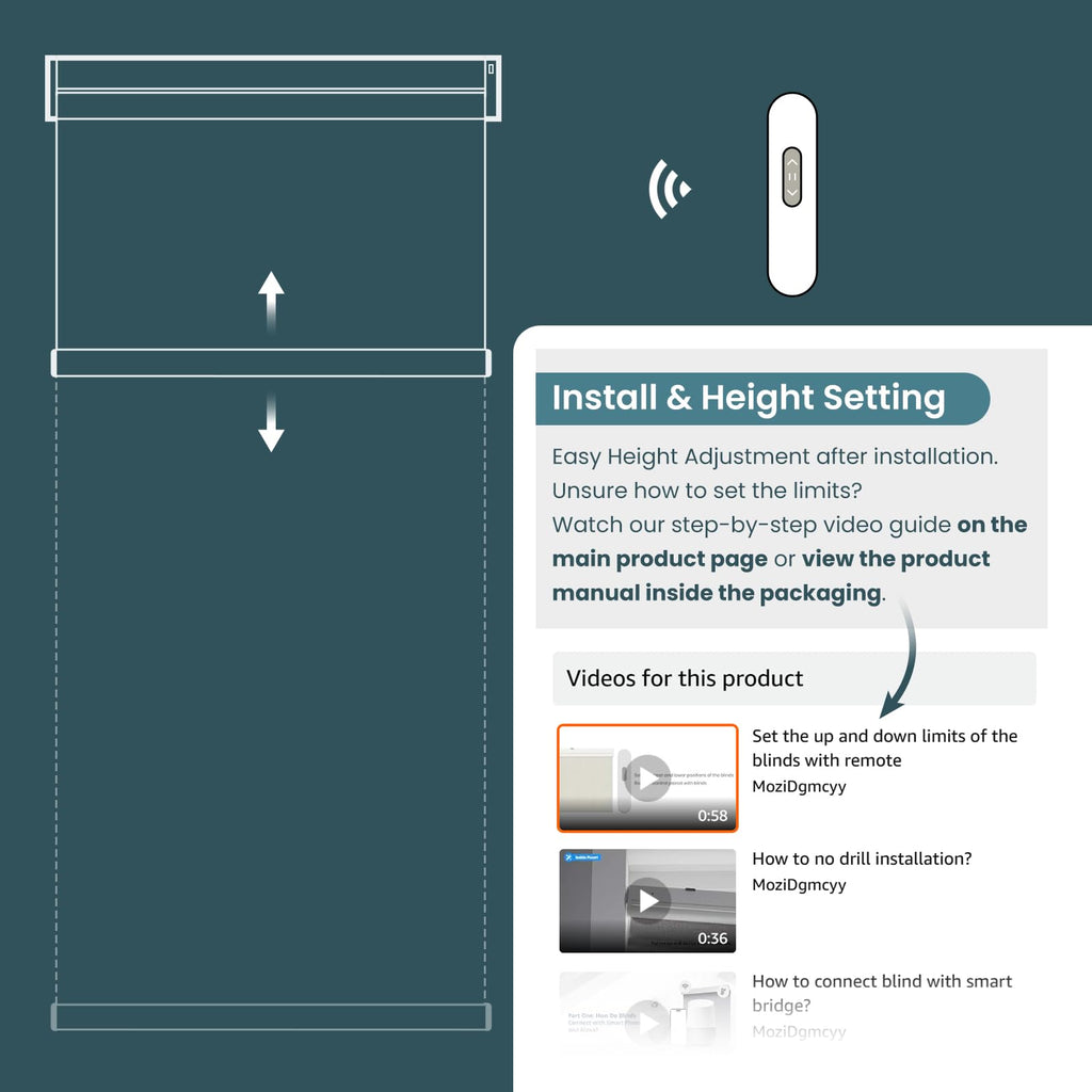 Motorized Automatic Blinds for Windows - Cordless Roller Shades with Remote Control - Smart Blinds (Grey, )