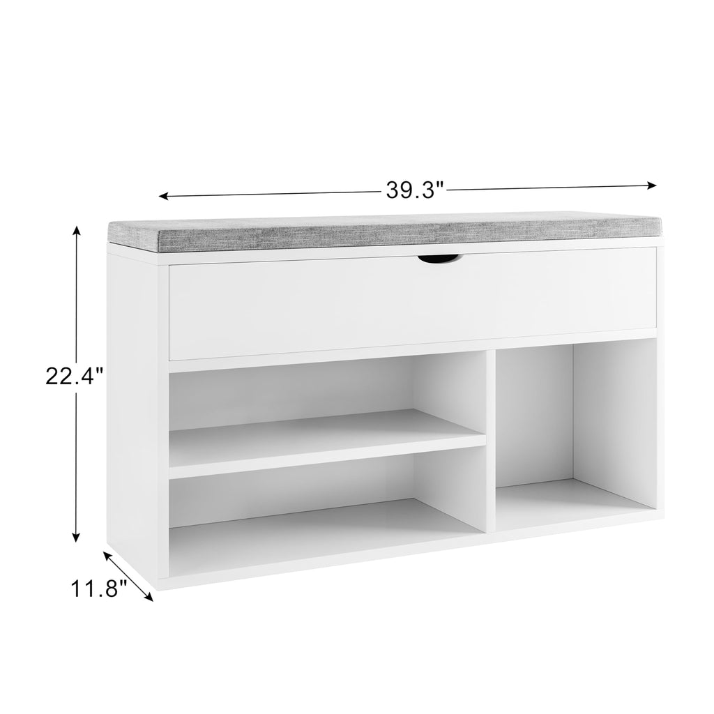 Shoe Storage Bench with Cushion, Entryway Bench with Lift-Top Storage Box and 2 Tiers Open Shoe Rack, Wooden Shoe