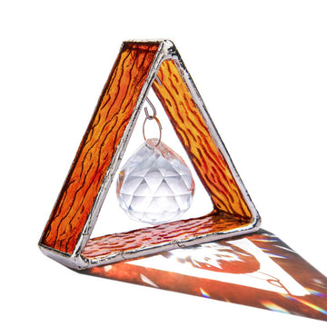 Orange Stained Glass Pyramid Suncatcher with Crystal Ball