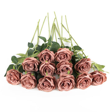 Artificial Flowers Dusty Pink Roses Fake Silk Flower Long Stem Artificial Roses Wendding Bathroom Party Decorations