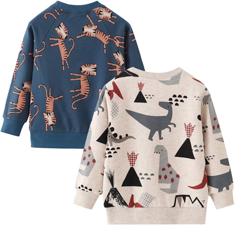 Toddler Boys Crewneck Sweatshirt, Cotton Long-Sleeve Pullover Cartoon Print