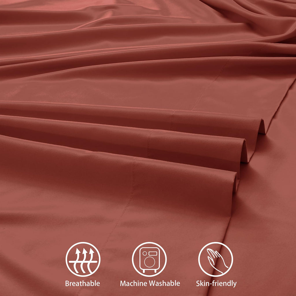 4 Piece Extra Deep Pocket King Sheets Set, Rust