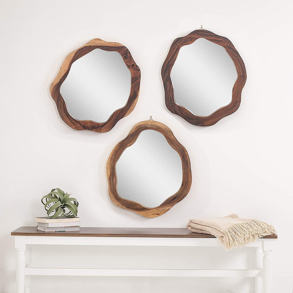 Irregular Wood Wall Mirror, Live Edge Rustic Accent Mirror