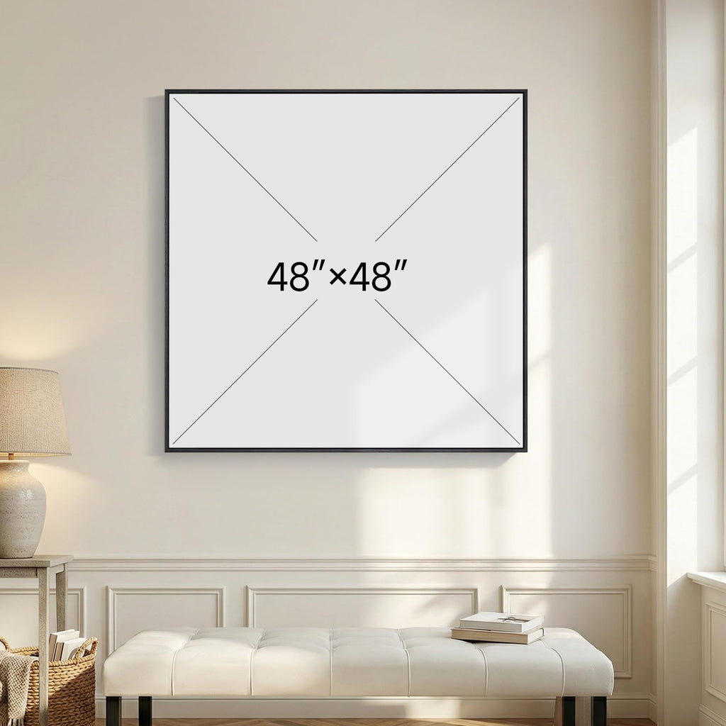 Extra Large Framed Neutral Gray Abstract Landscape Wall Art Decor, 48x48 In