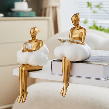 Gold Home Decor Women Thinker Statue, Modern Bookshelf Figurines Accent Decorations, Resin Abstract Art Collectible
