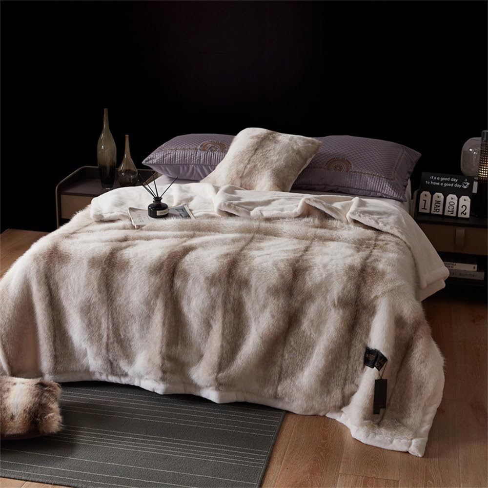 2 Ply Faux Fur Blanket,Heavy Blanket King Size,Heavy Korean Blankets79 X 91"- 11Lbs,Warm Winter Faux Mink