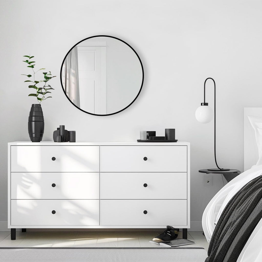 Round Black Mirror 16 inch, Circle Mirror, Matte Black Metal Frame