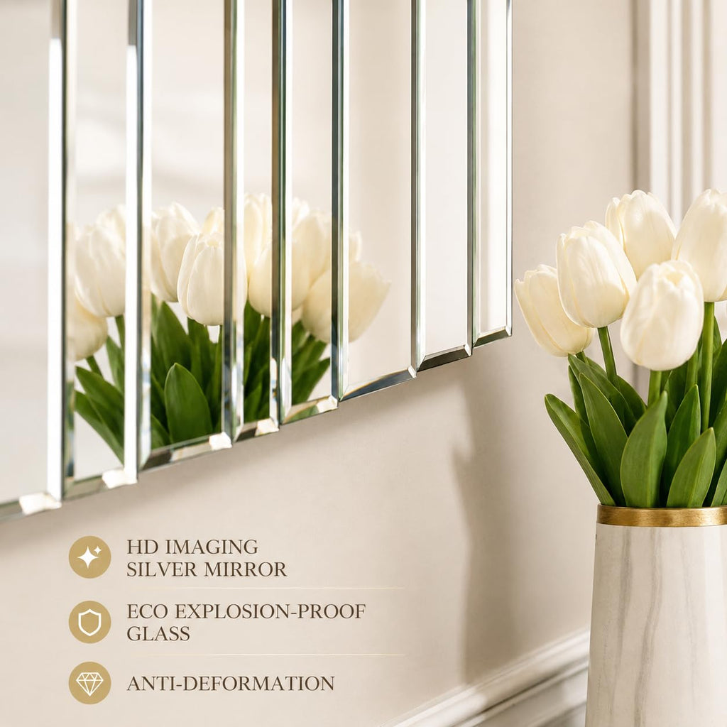Decorative Wall Mirror, 43" x 22" Frameless Art Deco