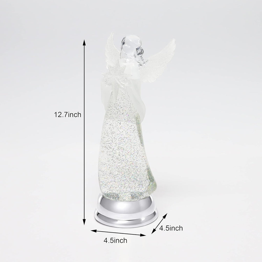 Christmas Angel Snow Globe Water Spinner LED Light Battery Operated Glitter Angel Figurine 12.8" Tabletop Christmas