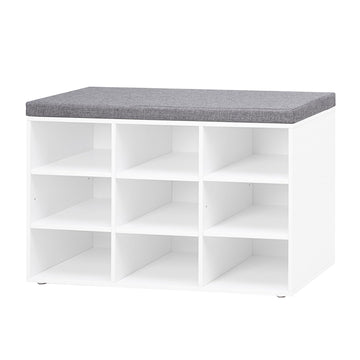 Shoe Storage Bench with Cushion, 31.5" Cubby Shoe Rack, 9 Cubbies