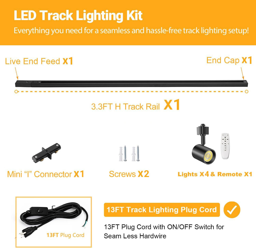 Dimmable Plug in Track Lighting with Remote, 4-Light Black