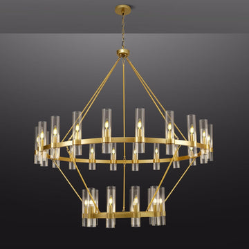 2 Tier Gold Wagon Wheel Chandelier, 60 Inch Farmhouse Chandelier with Glass Tube, 30-Light Large Round Chandeliers for Dining Room, Living Room, Bedroom and Entryway A115-B0F29HZQY8